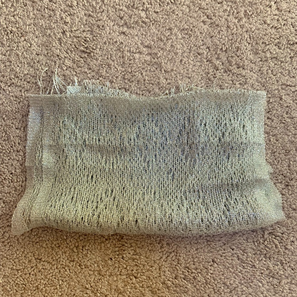 Silver Tinsel-Woven Eyelet Knit Scarf